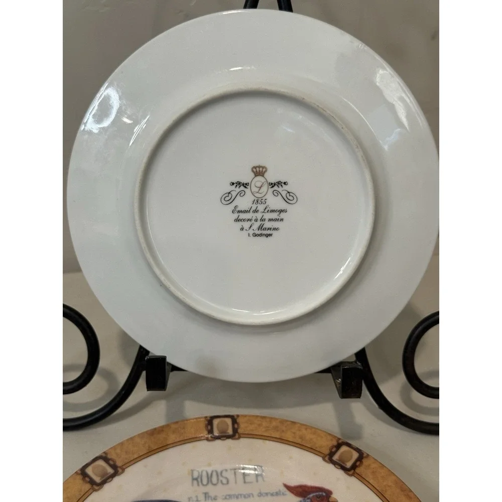 1855 Limoges Godinger Rooster‎ Salad Plates Set of 2 Different Rooster Farmhouse